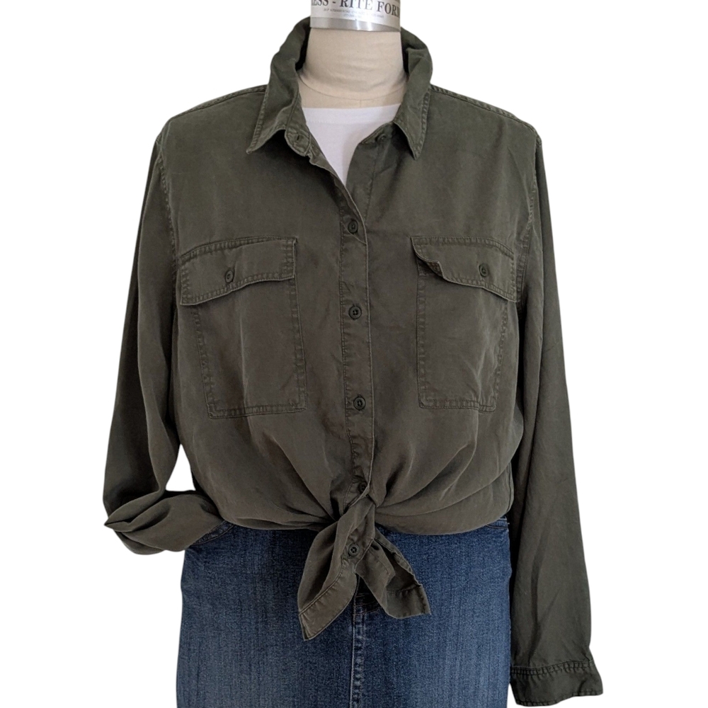 Time & Tru Olive Button Up Shirt Size 16/18